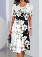 Floral Print Short Sleeve Round Neck Mini Dress