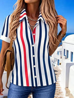 Casual Stripe Short Sleeve Button-Down Shirt