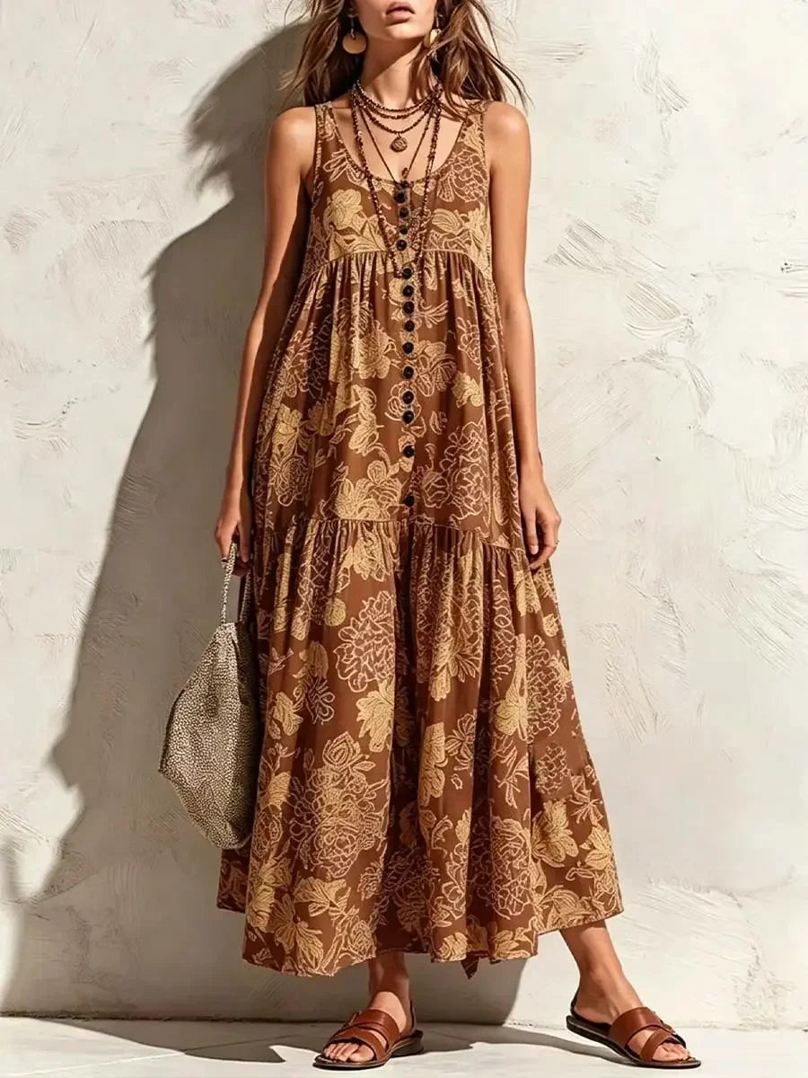 Women's Vintage Print Sleeveless Casual Loose Dress