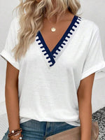 Special V-Neck Short Sleeve White Top