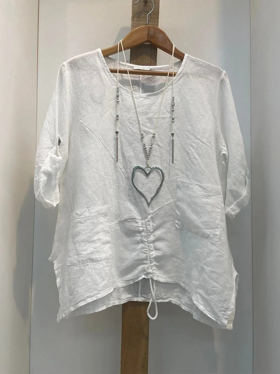 Plus Size White Drawstring Bottom Solid T-Shirt