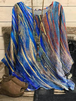 Multicolor Casual Round Neck Ombre Loose Blouse