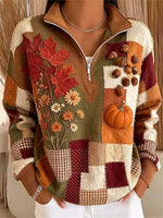 Casual Floral Stand Collar Long Sleeve Sweatshirt