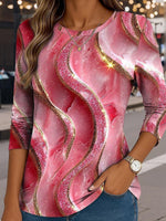 Sweet Round Neck Long Sleeve Pink Top