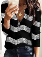 Geometric Print Casual Zipper V Neck Sweatshirt