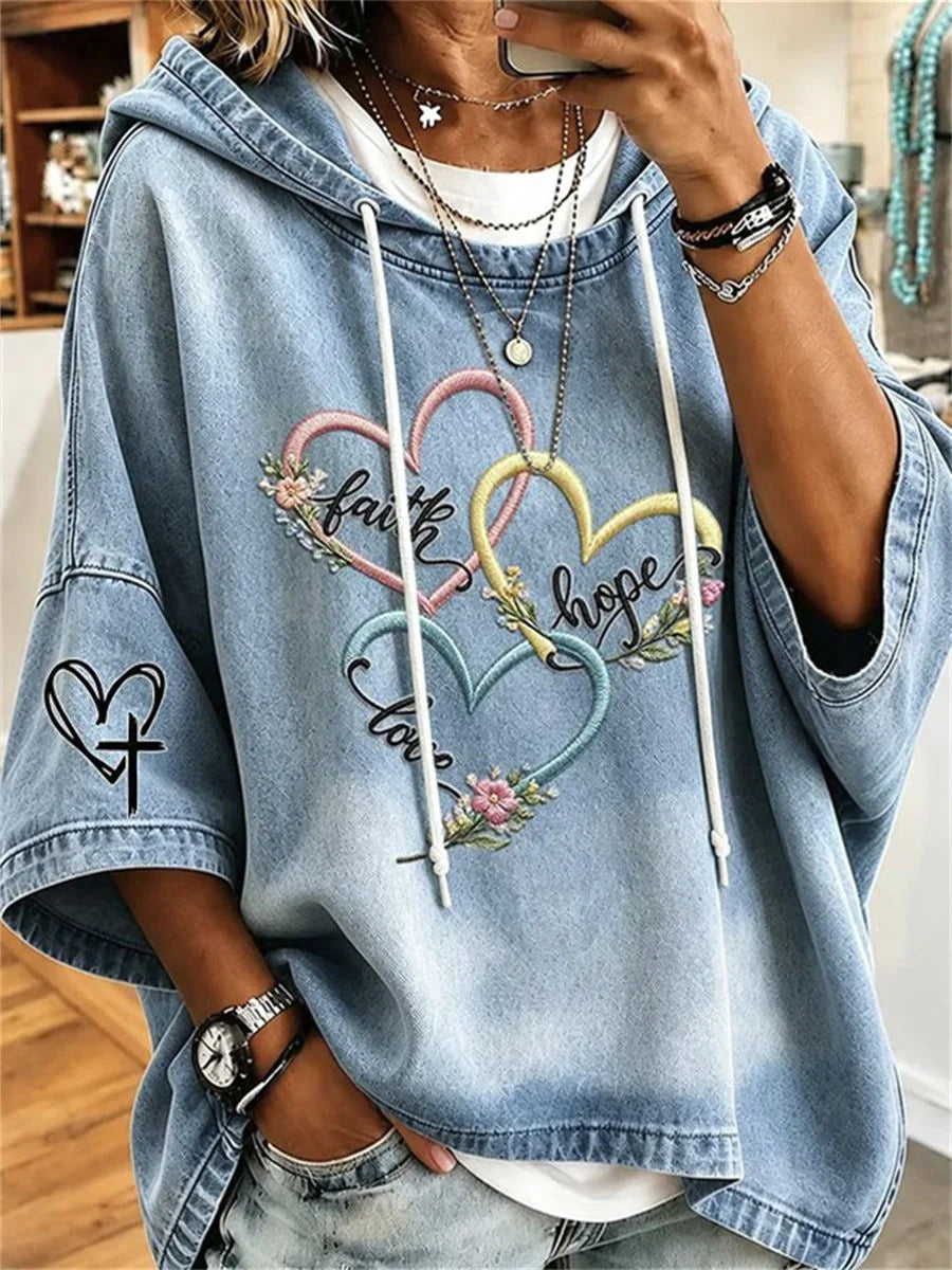 Casual Heart 3/4 Sleeve Hoodie
