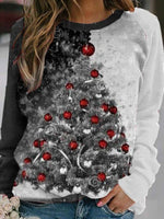 Christmas Tree Print Crew Neck Long Sleeve Sweatshirt