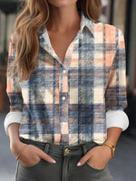 Vintage Plaid Long Sleeve Blouse