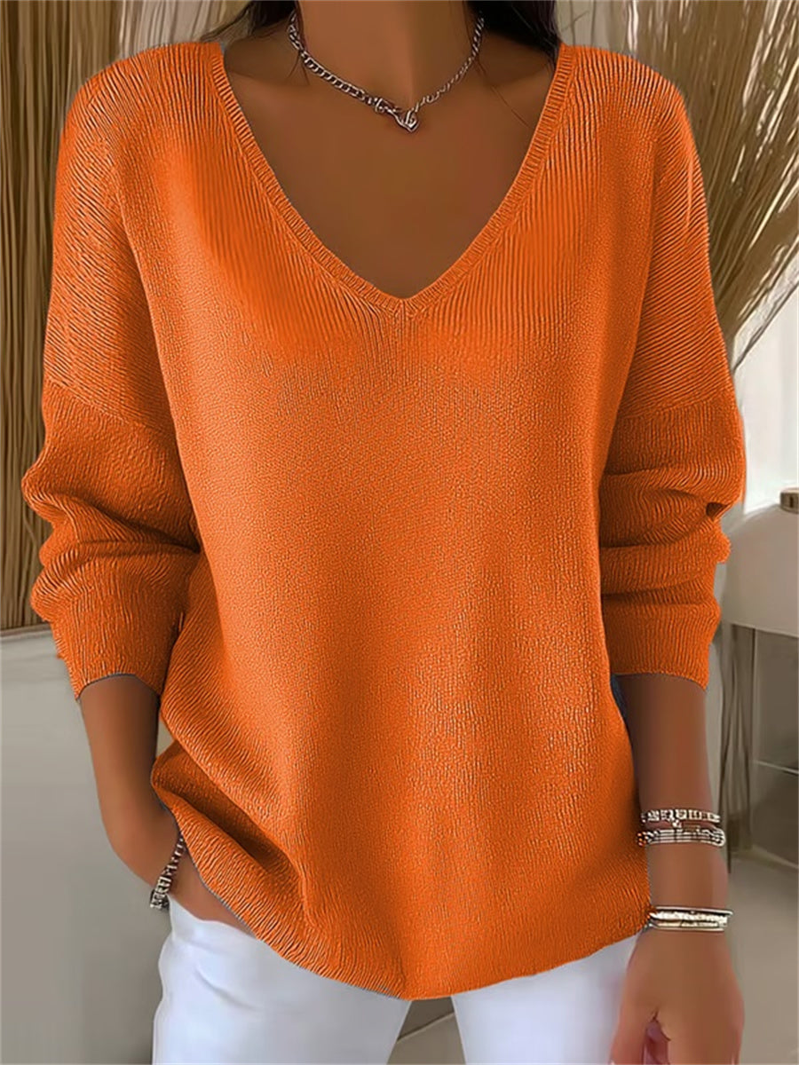Women's Casual Solid Color Striped V-neck Long Sleeve Bottoming Shirt