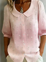 Vintage Floral Print Half Sleeve Blouse