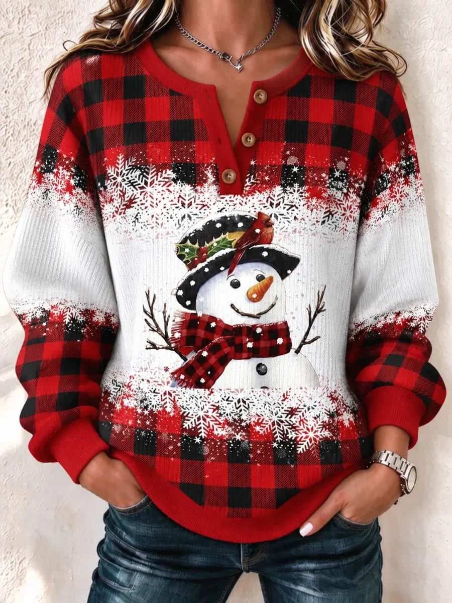 Casual Plaid Henley Collar Long Sleeve Sweatshirt