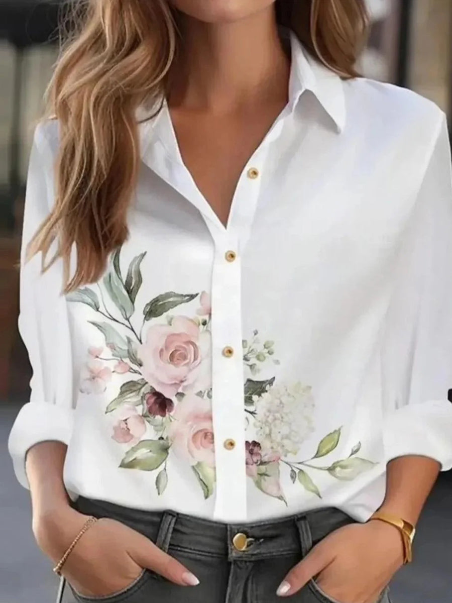 Special Long Sleeve Collared Floral Print Shirt