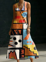 Casual Floral Print V-neck Sleeveless Button-up Maxi Dress