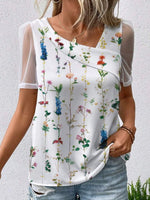 MulticolorCasual V Neck Floral Printed Short Sleeve Blouse