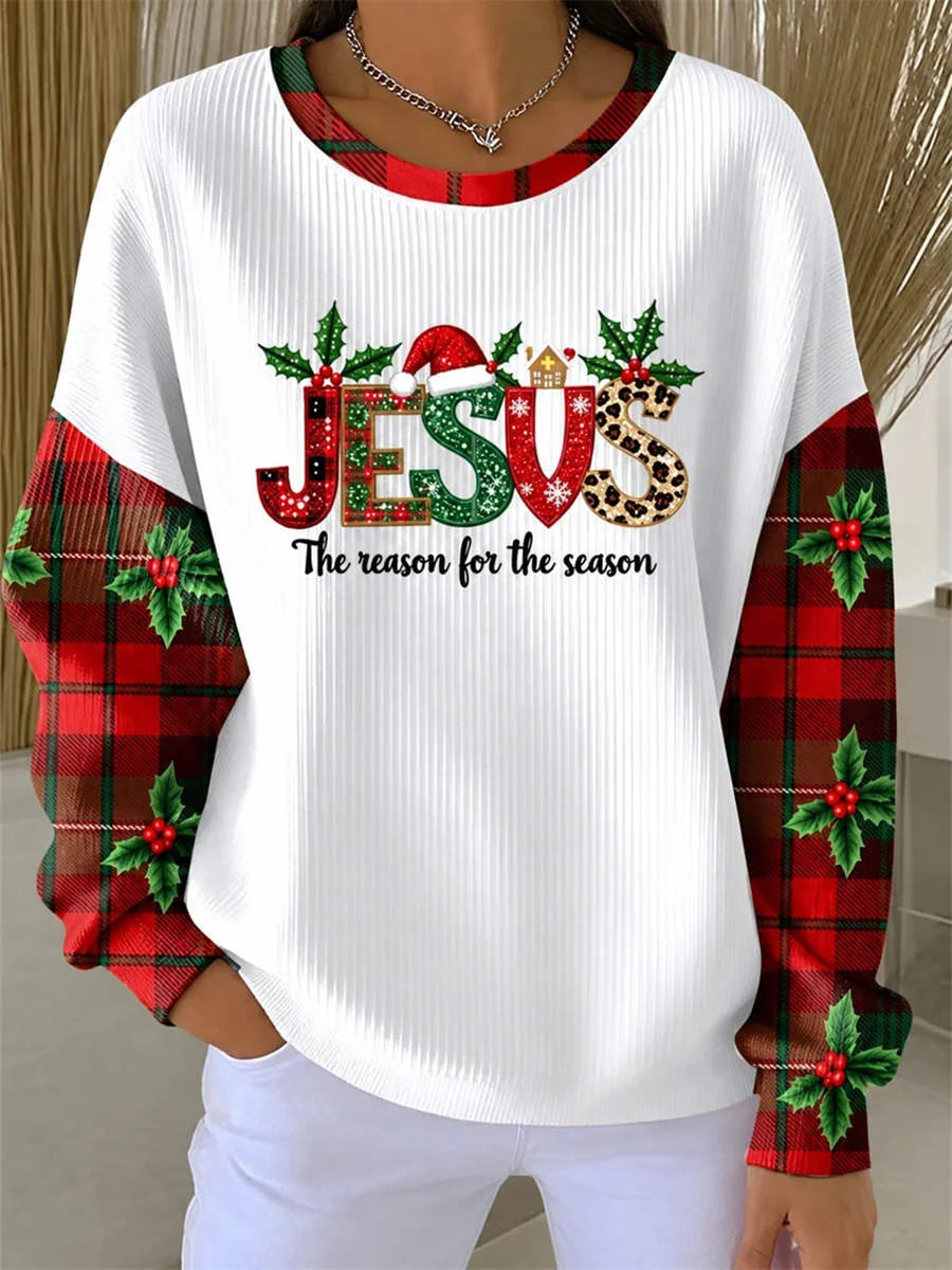 Casual Plaid Crew Neck Long Sleeve Sweatshirt