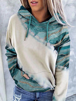 Blue Casual Tops Long Sleeve Patchwork Printed Hoodies
