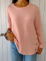 Comfortable Round Neck Long Sleeve Button-down Top