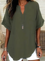 Special Plain V-Neck Short Sleeve Top