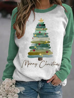 Crew Neck Casual Christmas Tree Sweatshirt