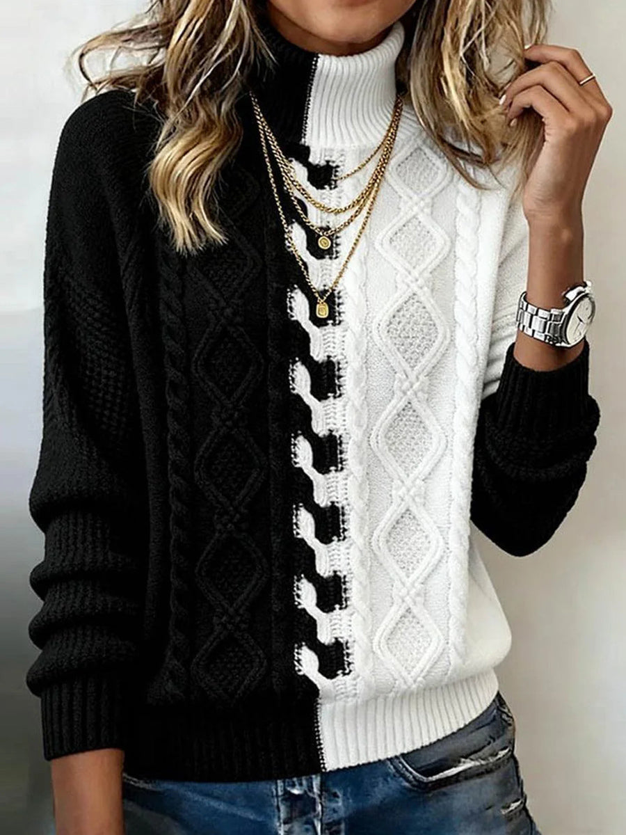 Chic Long Sleeve Color Block Sweater