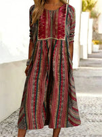 Women's Retro Ethnic Floral Pattern Casual Long Sleeve Dress