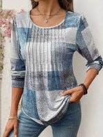 Vintage Plaid Round Neck Long Sleeve T-Shirt