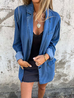 Casual Denim Lapel Long Sleeve Jacket