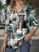 Casual Plaid V-neck Long Sleeve Blouse