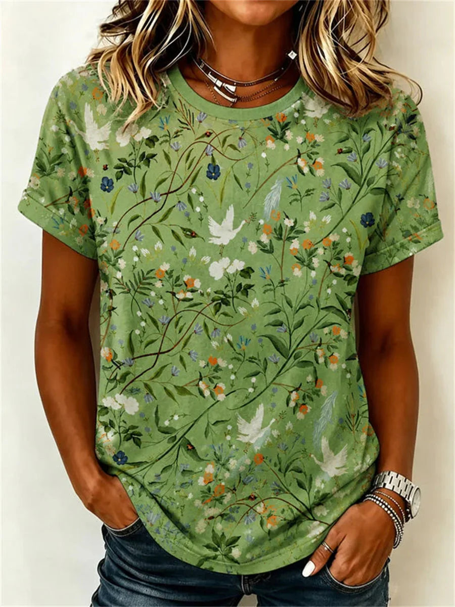 Casual Striped Round Neck Short Sleeve T-Shirt