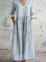 Casual Striped V-neck Long Sleeve Dress