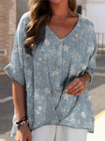 Women's Casual V-neck Floral Printed Shirt