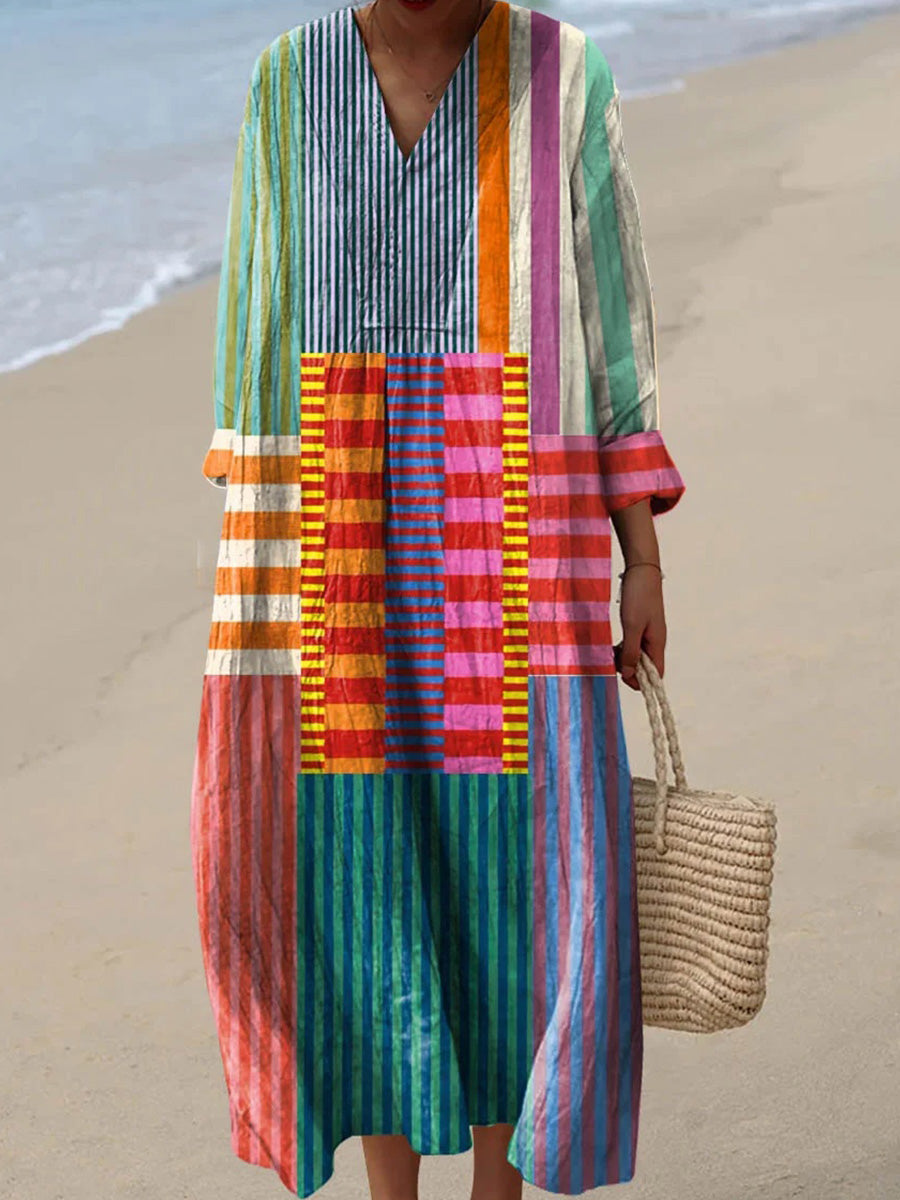 Women’s Colorblock Striped Loose Maxi Dress