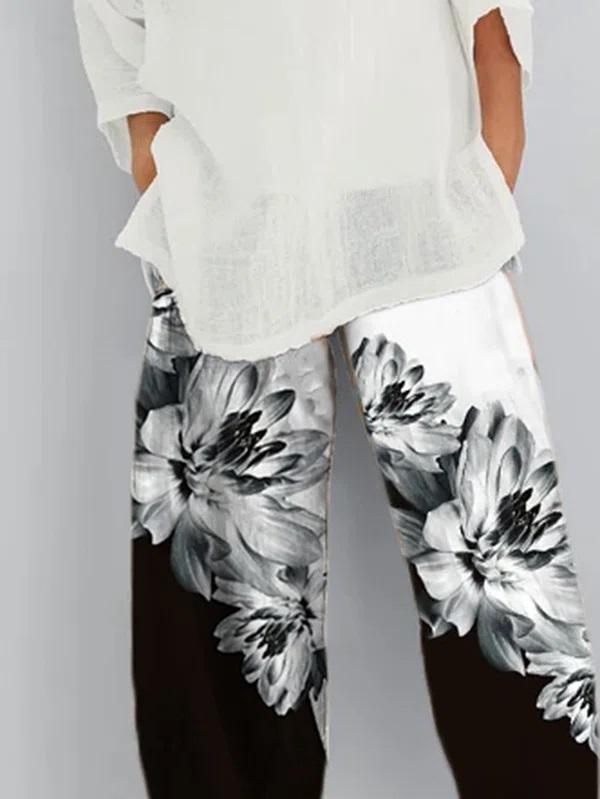Casual Floral Printed Pants with Pockets