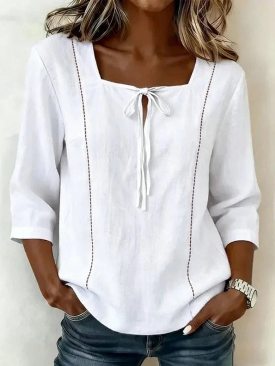 Casual Solid Colour 3/4 Sleeve Blouse