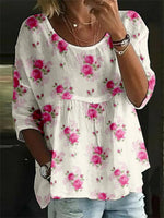 Vintage Floral Print Crew Neck Half Sleeve T-Shirt