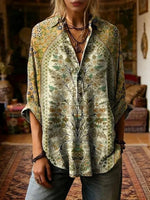 Vintage Floral Print Long Sleeve Blouse