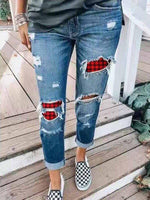 Casual Plaid Print Jeans for Women