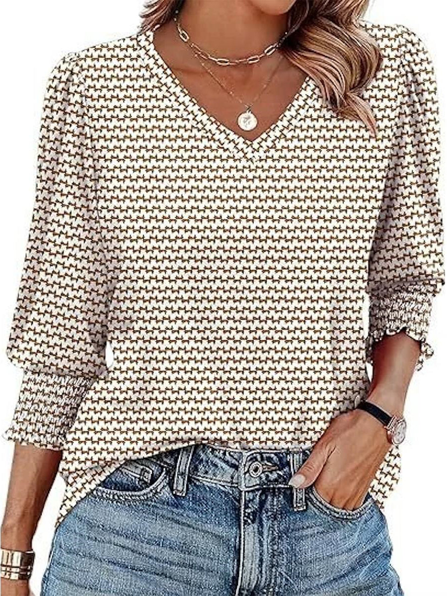 Popular V-Neck 3/4 Sleeve Top