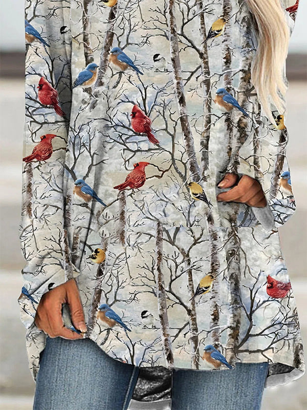 Multi Casual Graphic Tops Round Neck Long Sleeve Bird Printed Sweatshirts