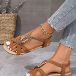 Women's Summer Vacation-Style Beaded Flat Sandals