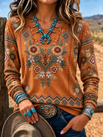 Casual Geometric Crew Neck Long Sleeve T-shirt