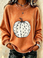 Casual Pumpkin Pattern Crew Neck Long Sleeve Sweatshirt