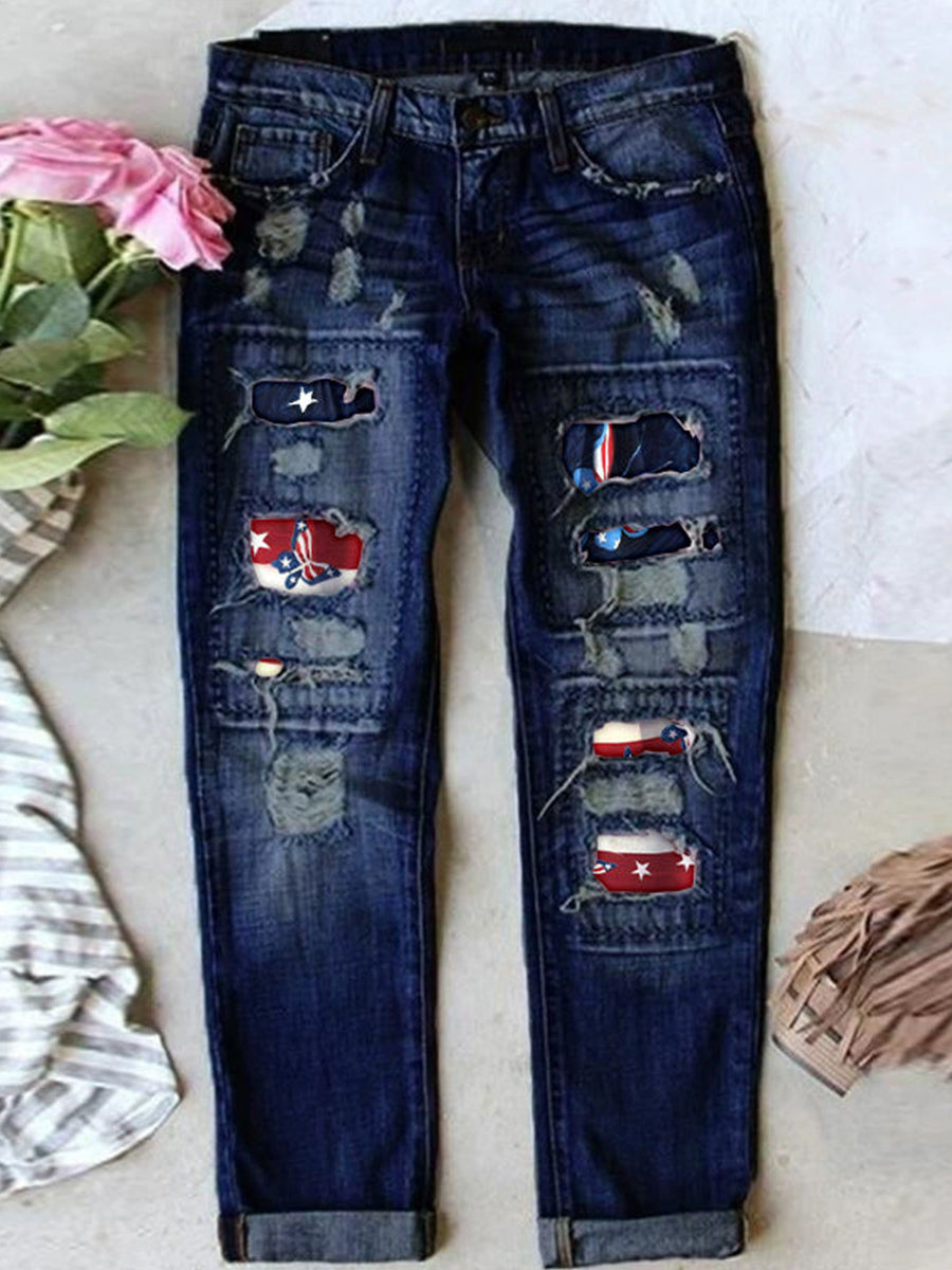 Stretch Ripped Frayed Raw Hem Distressed Jeans