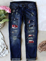 Stretch Ripped Frayed Raw Hem Distressed Jeans