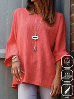 Casual Crew Neck 3/4 Sleeve Plain Blouse