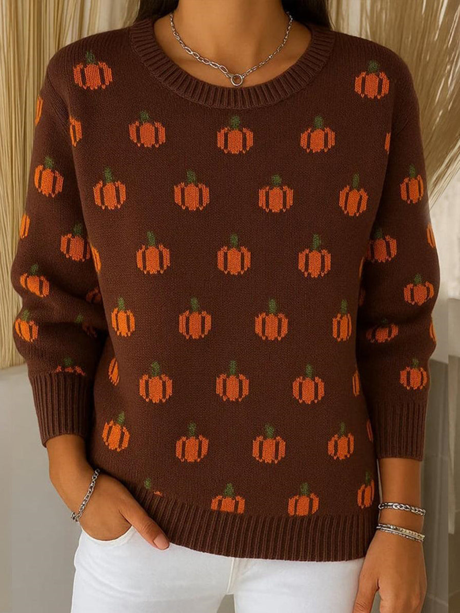 Elegant Brown Round Neck Sweater