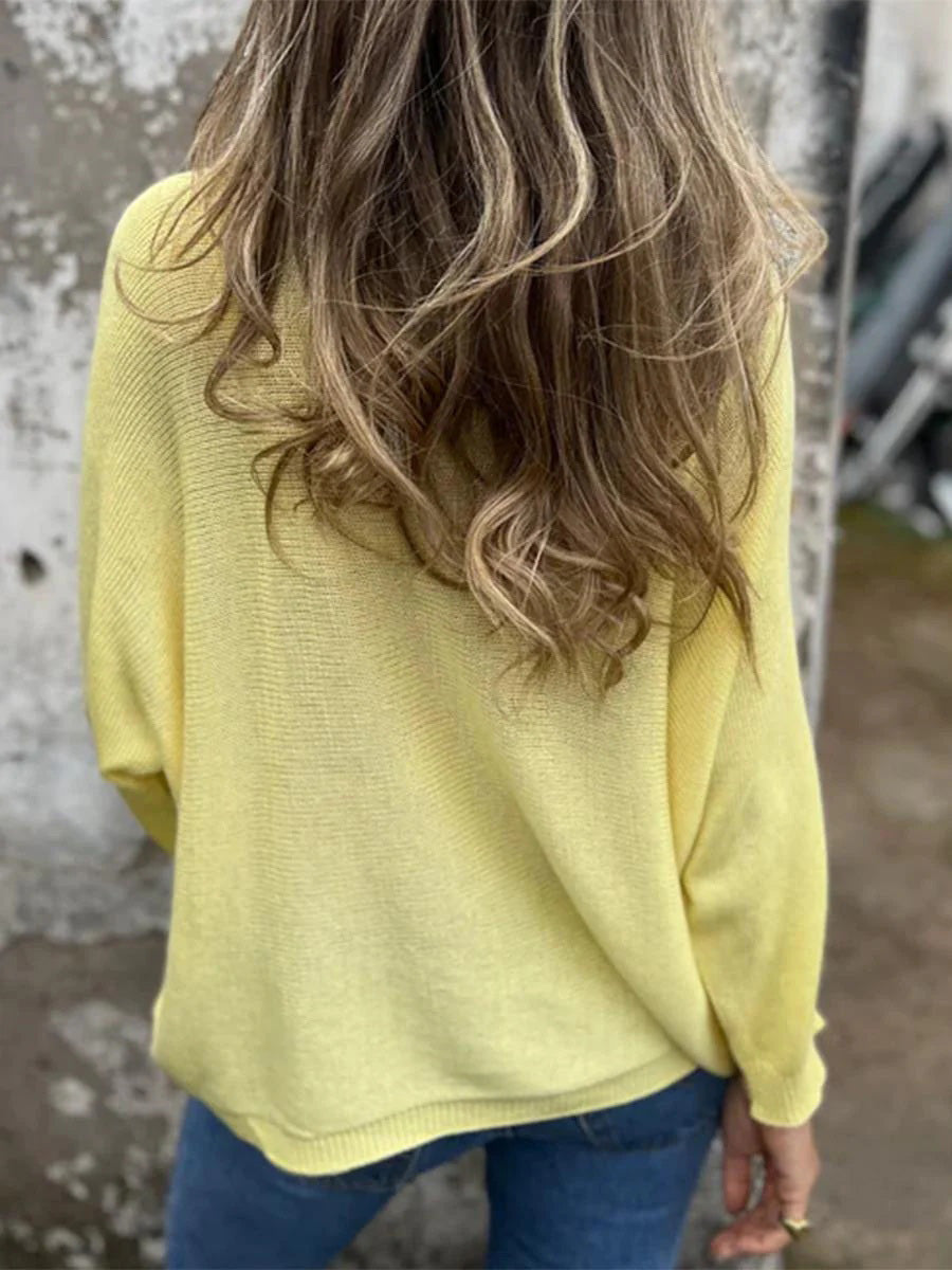 Yellow Plain Long Sleeve Sweater