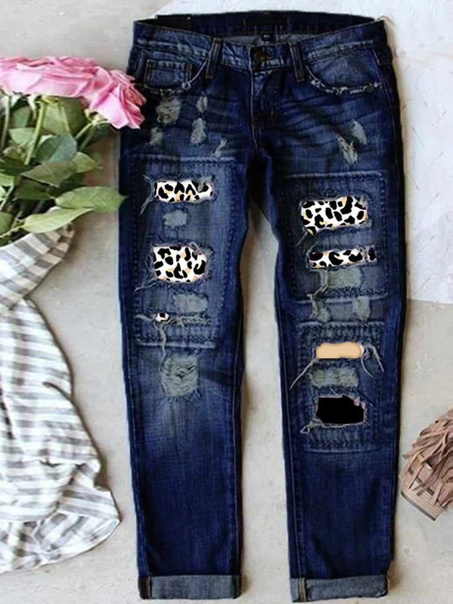 Stretch Ripped Frayed Raw Hem Distressed Jeans