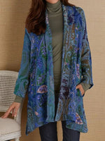 Blue Casual long Sleeve Floral Printed Cardigan