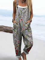 Women's Vintage Lovely Floral Art Print Casual Wide Leg Jumpsuit